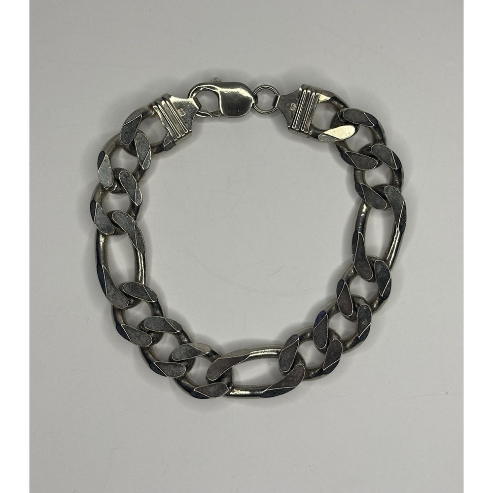 Hallmarked Heavy 925 Sterling Silver Figaro Bracelet Solid Mens 9.5" 13.5mm